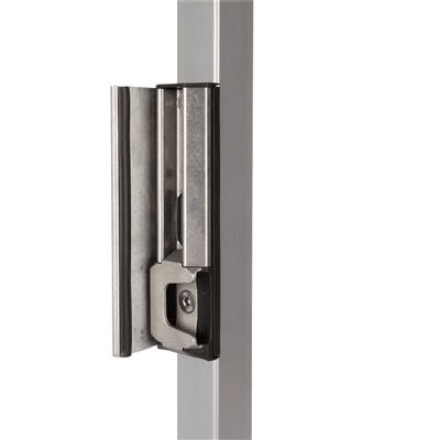 Adjustable security keep out of stainless steel for round profiles, stop plate in uncoated aluminium - Mushroom axle K - 40 - 60 mm