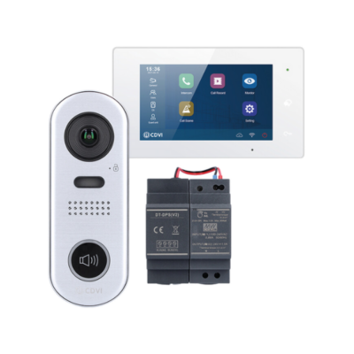 CDVI 2Easy 2-Wire 1-Way Video Entry Kit, White Wifi Monitor and 1-Button Door Station