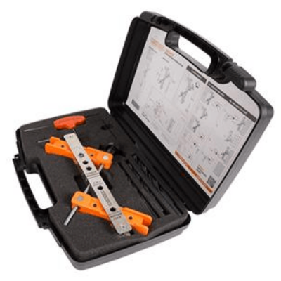 Tool case with drilling jig for surface mounted lock and corresponding keep
