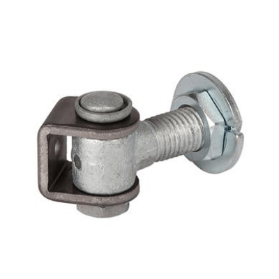 Vandal-proof one way 90° hinge with adjustable welding nut with M16 eyebolt, length 65 mm