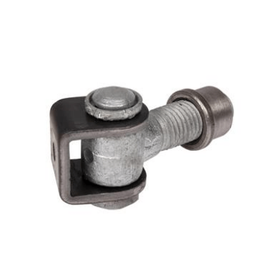 Vandal-proof one way 90° hinge - U-shaped ear plate in black steel (B) with M16 Eyebolt 65 mm