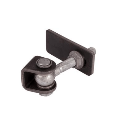 3-way adjustable 180° hinge - U-shaped ear plate and groove plate in black steel (B) with M12 Eyebolt 90 mm