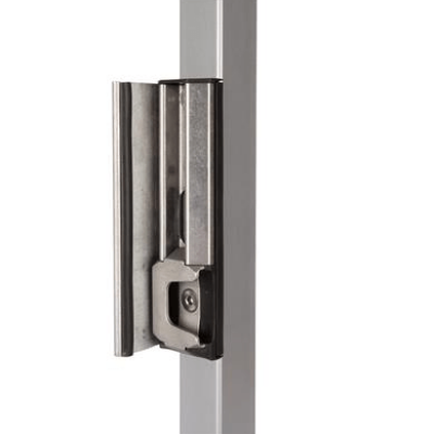 Adjustable security keep out of stainless steel for square profiles, stop plate in RAL 6005 - Mushroom axle K - 40 - 60 mm