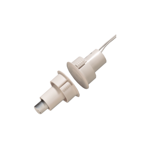 Recessed contact for steel doors dia. 13mm gap, N/C, 25mm diameter with 30cm lead, white