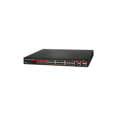 Economy 24-port Fast Ethernet Websmart Switch with 802.3at PoE+ and 2-port Gigabit TP SFP combo ports (380W PoE Budget)