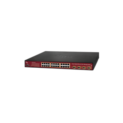 24-Port 10/100/1000Base-T  IEEE802.3at Copper Ports with 4 shared SFP Slots Managed Gigabit Ethernet Switch (24x 15,4W/ 12 x 30,8 W / 380W PoE Budget) and Static Routing  (0~50℃)