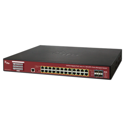 Enterprise-class 24-port PoE+ Gigabit Switch with 10G uplink and touchscreen