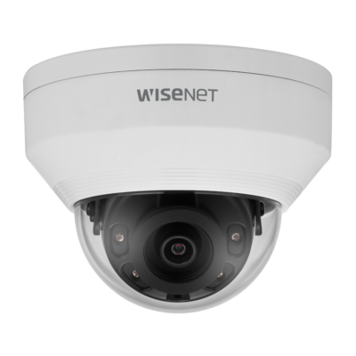 Hanwha 2MP IR Vandal Dome, 2.8mm fixed focal lens,  virtual area (intrusion/enter/exit), virtual line (crossing/ direction), motion detection, tampering, hallway view, SD card, IP66, IK10, PoE, white.