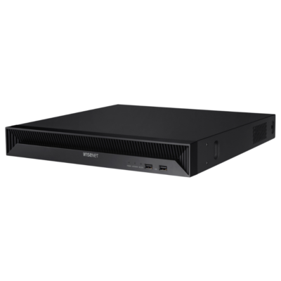 Hanwha 16CH 8MP NVR, Triple codec H.265/H.264/MJPEG with WiseStream technology, Dual track recording, 128Mbps network camera recording, Plug & play by 16 PoE(LAN, 10/100), 1PoE(WAN, 1Gbps), ARB (Automatic Recovery Backup), 2 fixed internal SATA HDD (20TB max), HDMI local monitor, SUNAPI, ONVIF, P2P service (QR code connect) supported, No HDD included