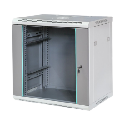 DECKRO 19'' D-WALL SERIES 12U 600X600 WALL MOUNTED CABINET, RAL7035 LIGHT GREY, GLASS FRONT DOOR, FLAT-PACK