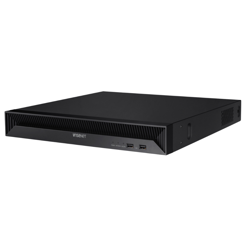 Hanwha 16CH 8MP NVR, Triple codec H.265/H.264/MJPEG with WiseStream technology, Dual recording, 128Mbps network camera recording, Plug & play by 16 PoE(LAN, 10/100), 1PoE(WAN, 1Gbps), ARB (Automatic Recovery Backup), 2 fixed internal SATA HDD (20TB max), HDMI local monitor, SUNAPI, ONVIF, P2P service (QR code connect) supported, No HDD included