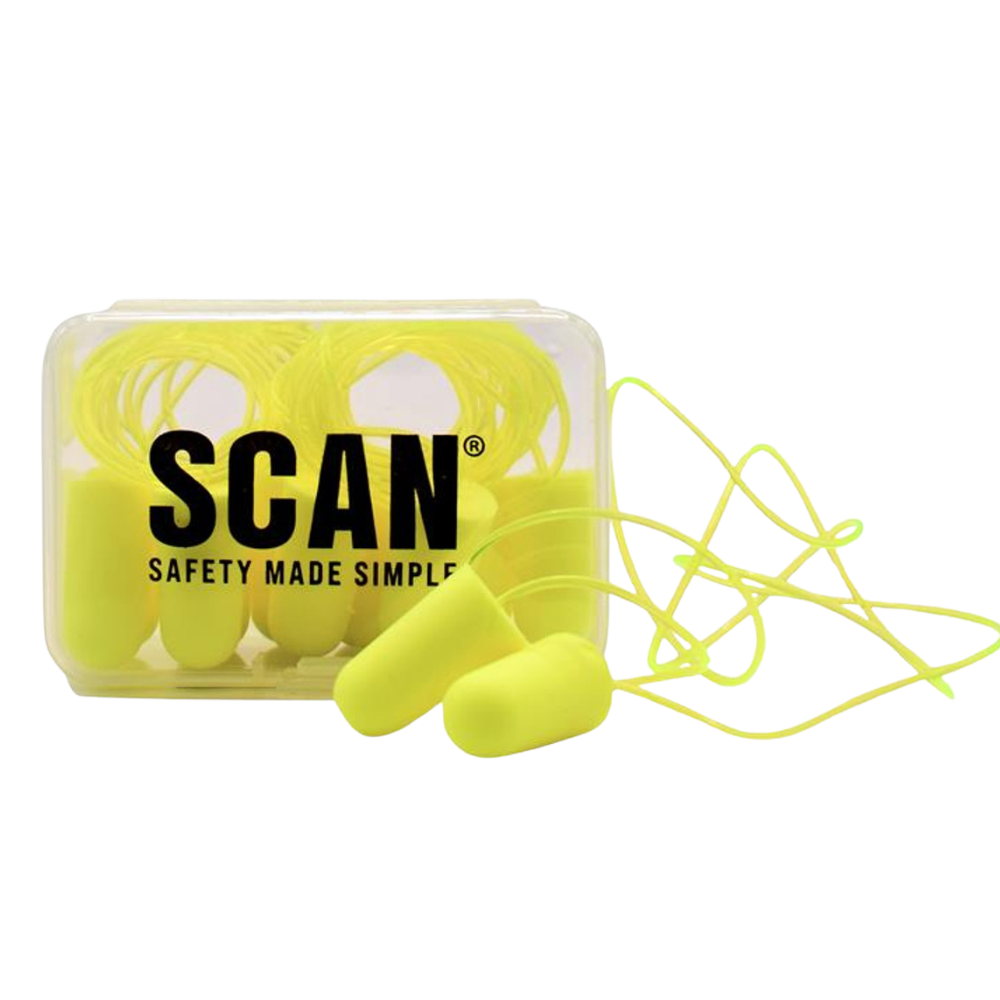 FOAM EARPLUGS + CORD (6 PAIRS)