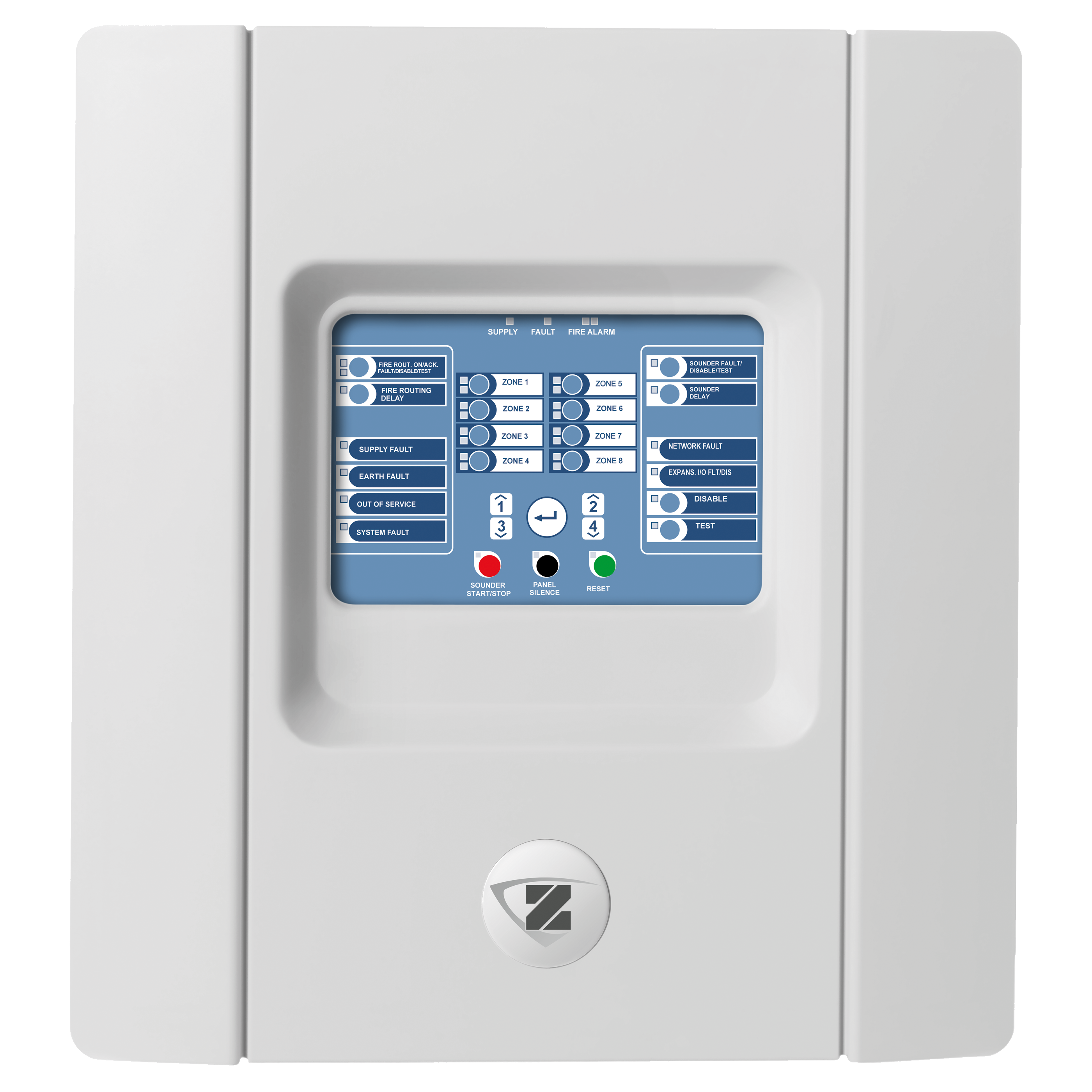 ZP1 Conventional Fire Panel with User Interface - 8 Zone with EOL units
EN54 compliant,
8 Detection zones (max 32 devices) complete with EOL units for head out support
Intrinsicall safe zone support
Mixed, Automatic or Manual zones
4 Supervised outputs - 500mA (Sounder circuits)
2 Non-supervised outputs 2A - 30VDC (Fire and Fault)
Class change, Day/Night and Remote reset facilities
Networkable with other ZP1 conventional panels and ZP2 addressable panels
Space for 4 expansion boards
Selectable mains input 115 or 230VAC
Space for 2 x 12v 12Ah SLA batteries
Dimensions (mm): 480h x 440w x 140d