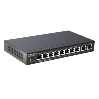 Ruijie Desktop 10-port full gigabit router, providing one WAN port, six LAN ports, and three LAN/WAN ports