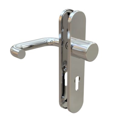 Assa Abloy Knob and lever handle set on long plate for 4922, EL520. Satin stainless steel