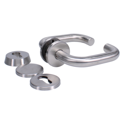 Assa Abloy Set of lever handles on round rose. Suits EL560/1. Satin stainless steel