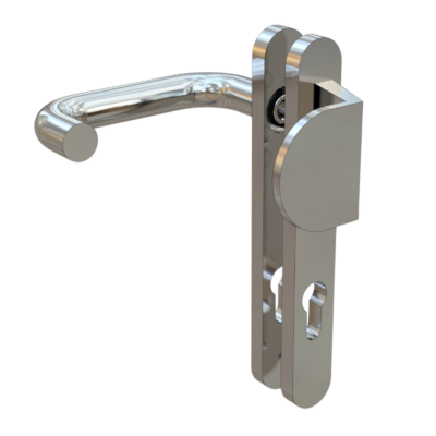 Assa Abloy Fixed pad and lever set on narrow longplate. Suits EL420. Satin stainless steel