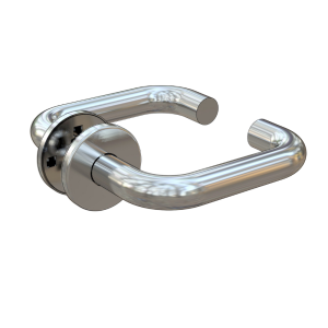 Assa Abloy Set of lever handles on round rose. Suits EL580/2. Polished stainless steel