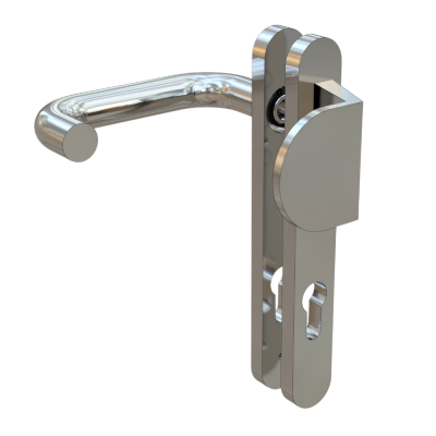 Assa Abloy Fixed pad and lever set on narrow longplate. Suits EL420. Satin stainless steel