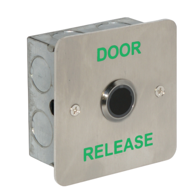 CQR Flush Touch Free Exit Button IP65 With 20mm Button – Legend “Door Release” – Stainless Steel