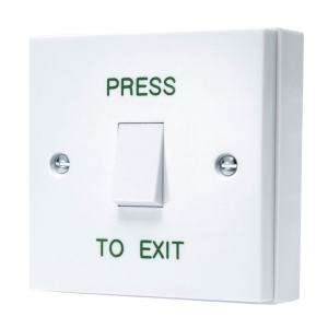 CQR Surface Mounted Plastic Exit Switch – Legend “Press To Exit” – White