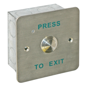 CQR Flush Exit Button With 19mm Button NOC – Legend “Press To Exit” – Stainless Steel