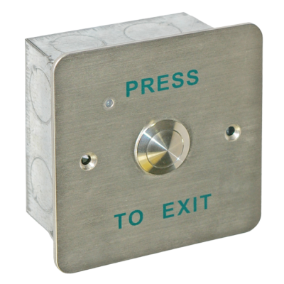 CQR Flush Exit Button With 19mm Button NOC – Legend “Press To Exit” – Stainless Steel