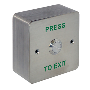 CQR Surface Mounted Exit Button Normally Open – Legend “Press To Exit” – Stainless Stee