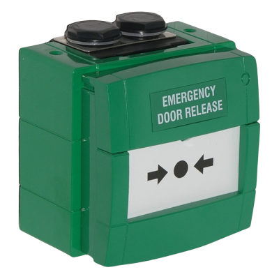 CQR WCP Green Weatherproof Emergency Break Glass Point , Double Pole c/w Surface Box