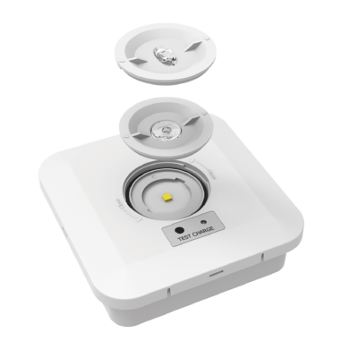 CQR LED Emergency Escape Square Surface Downlight c/w 2 Lens, IP65 - White