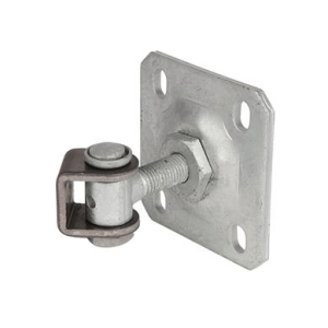 Vandal-proof one way 90° hinge with adjustable steel wall plate, Eyebolt 150 mm - M16, Welding parts in black steel (B)