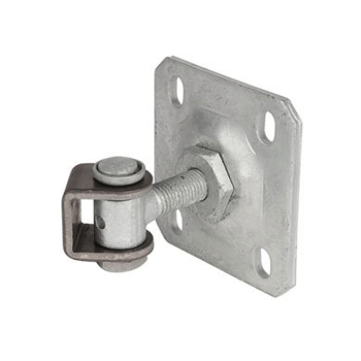 Vandal-proof one way 90° hinge with adjustable steel wall plate, Eyebolt 150 mm - M16, Welding parts in black steel (B)
