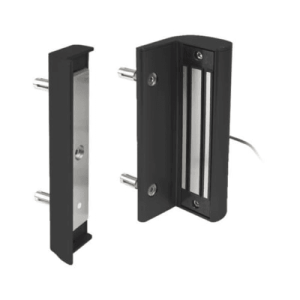 Surface mounted electromagnetic lock without integrated handles. For square posts and gate profiles of 40 mm to 80 mm, 300 kg pulling force