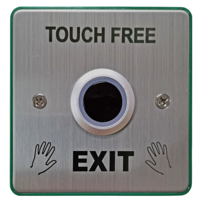 CQR Flush Touch Free Exit Button IP65 With 20mm Button – Legend “Door Release” – Stainless Steel
